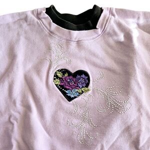 Granny Core Sweatshirt Lavender Purple Floral Sequin Embroidered Women’s XL